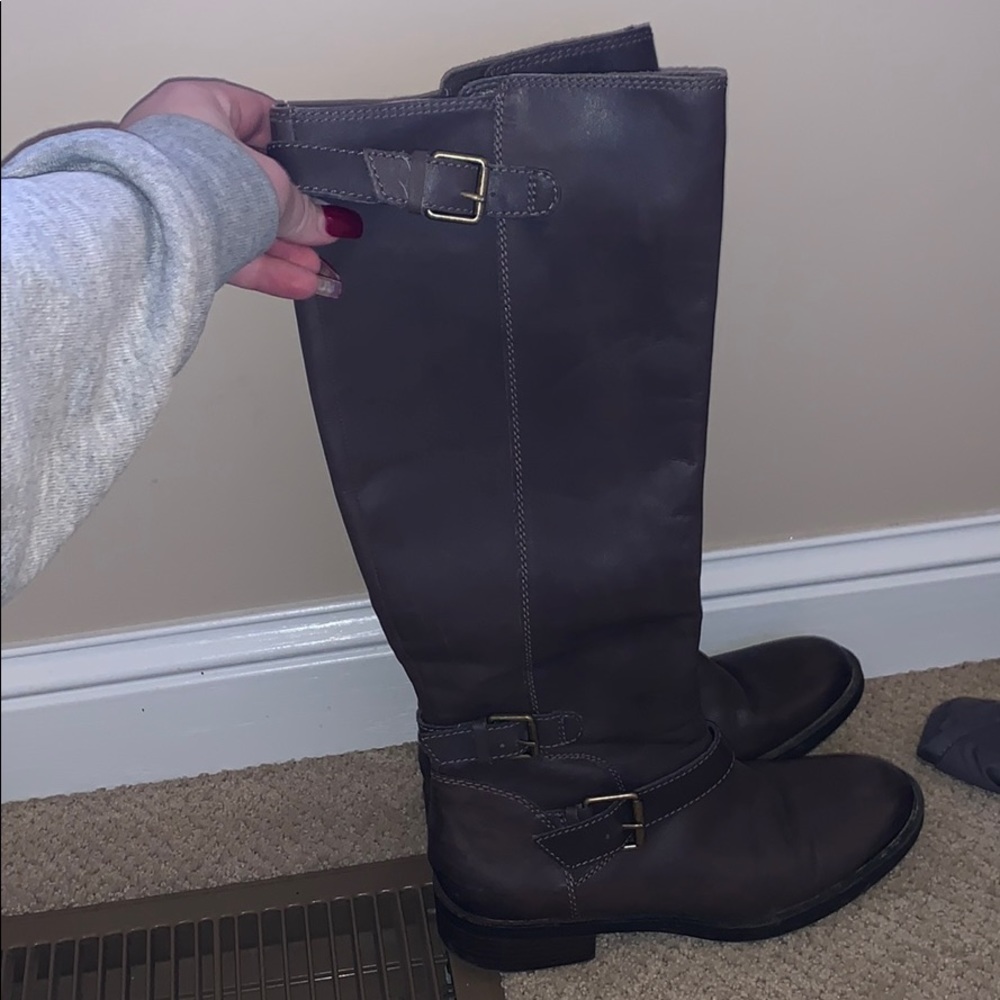 brownish grey riding boots. worn once